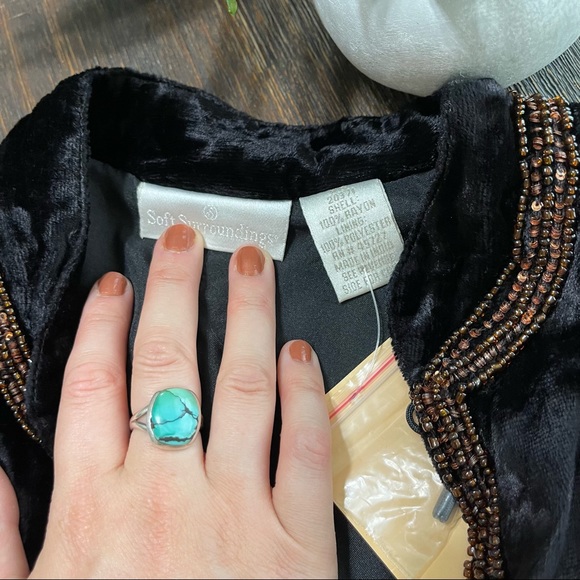 NWT Soft Surroundings black velvet brown beaded embroidered sequin jacket XS - Picture 9 of 13